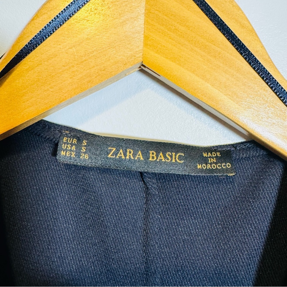 NWT Zara Basic Navy Wrap Short Sleeve Faux Wrap Blouse Small - Picture 5 of 7